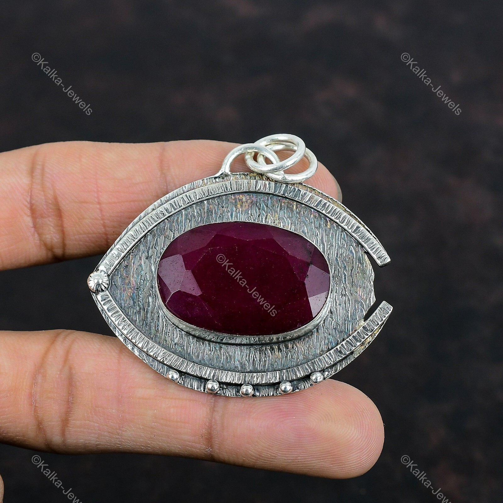 Natural Kashmir Rubi Gemstone Jewelry 925 Sterling Silver Pendant For Girls