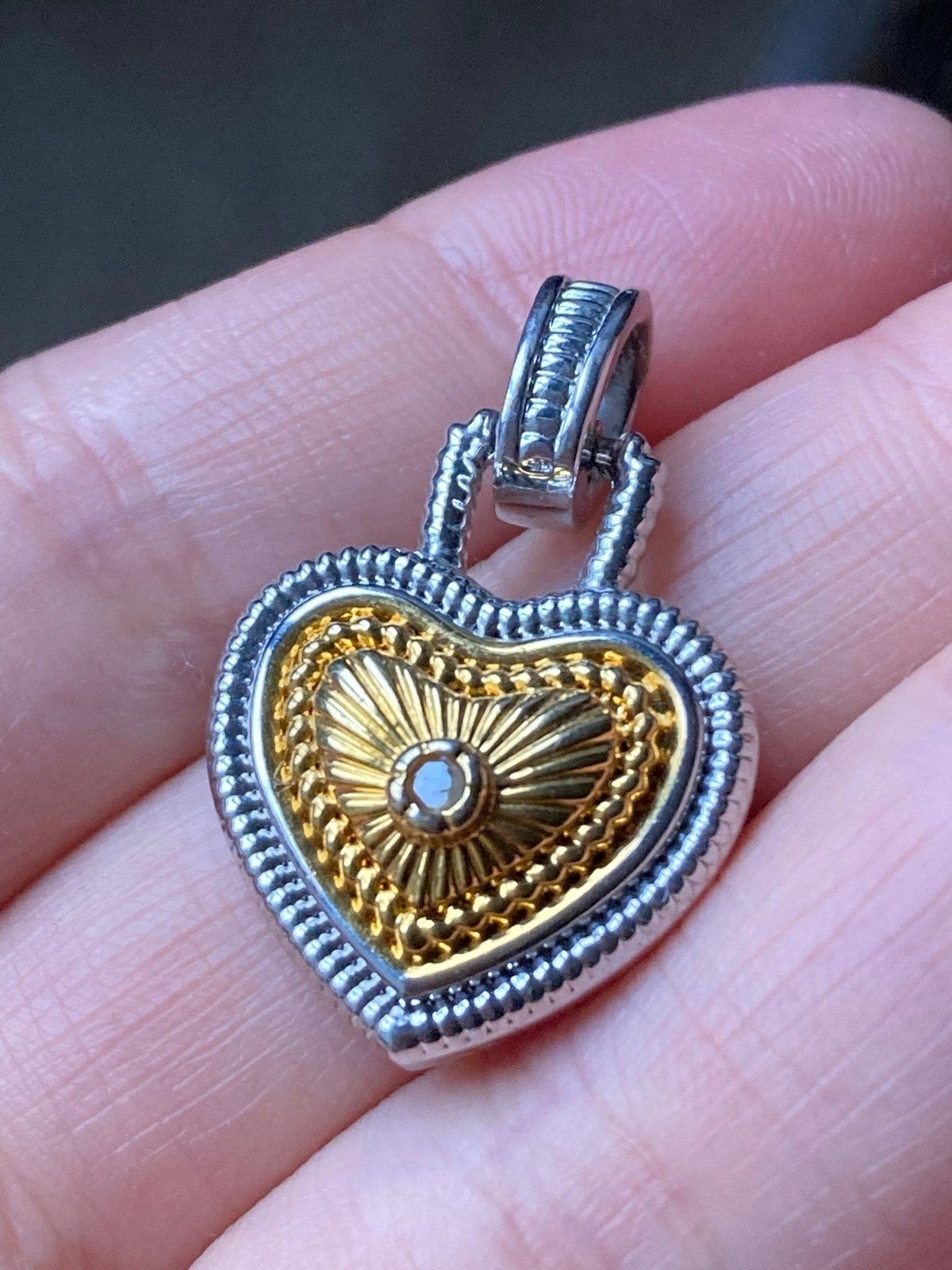 Rhodium plated genuine diamond heart pendant