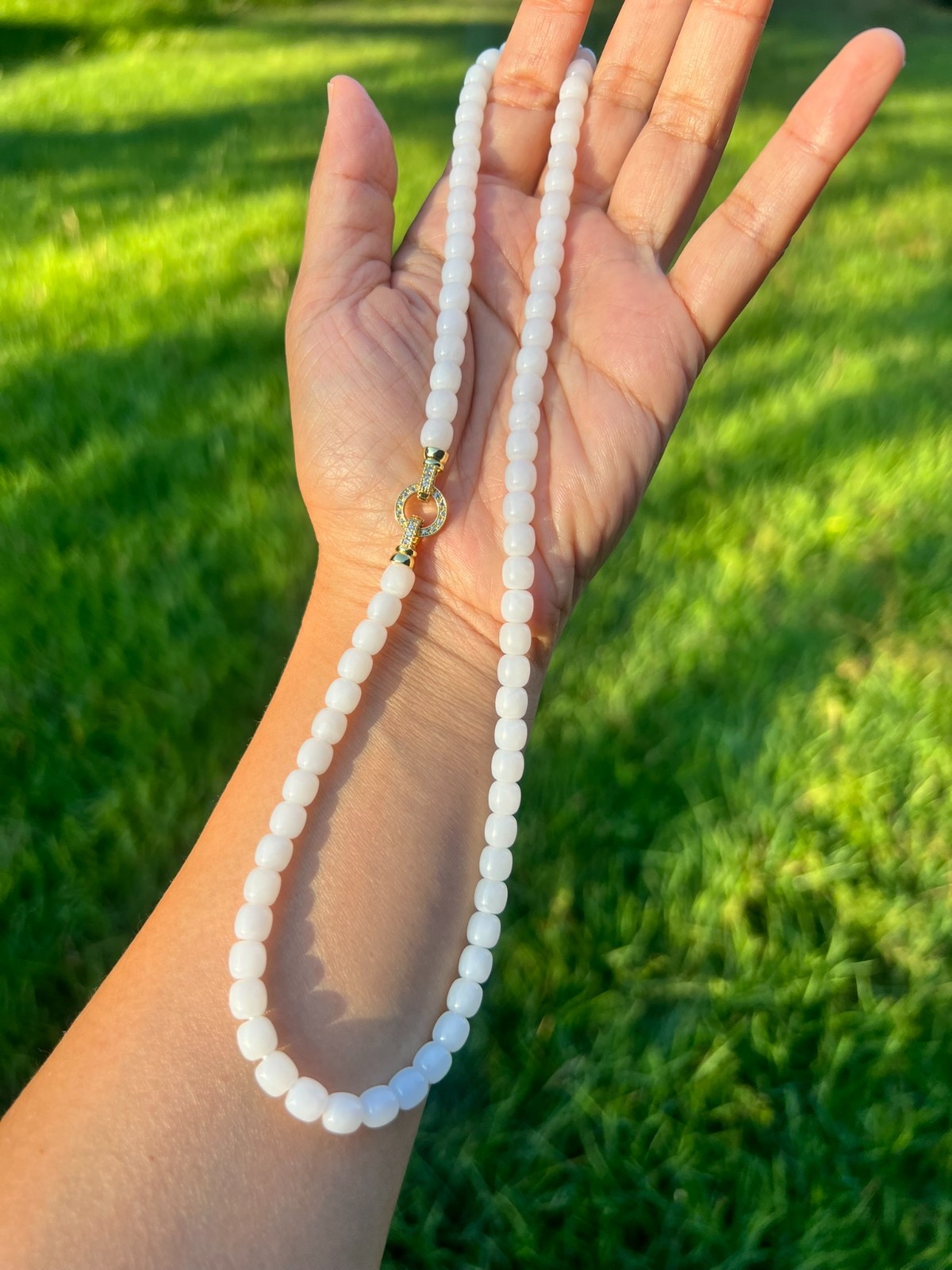 Beautiful Genuine White Nephrite Jade 6×5.8mm Beaded 18″ Necklace H386 n4