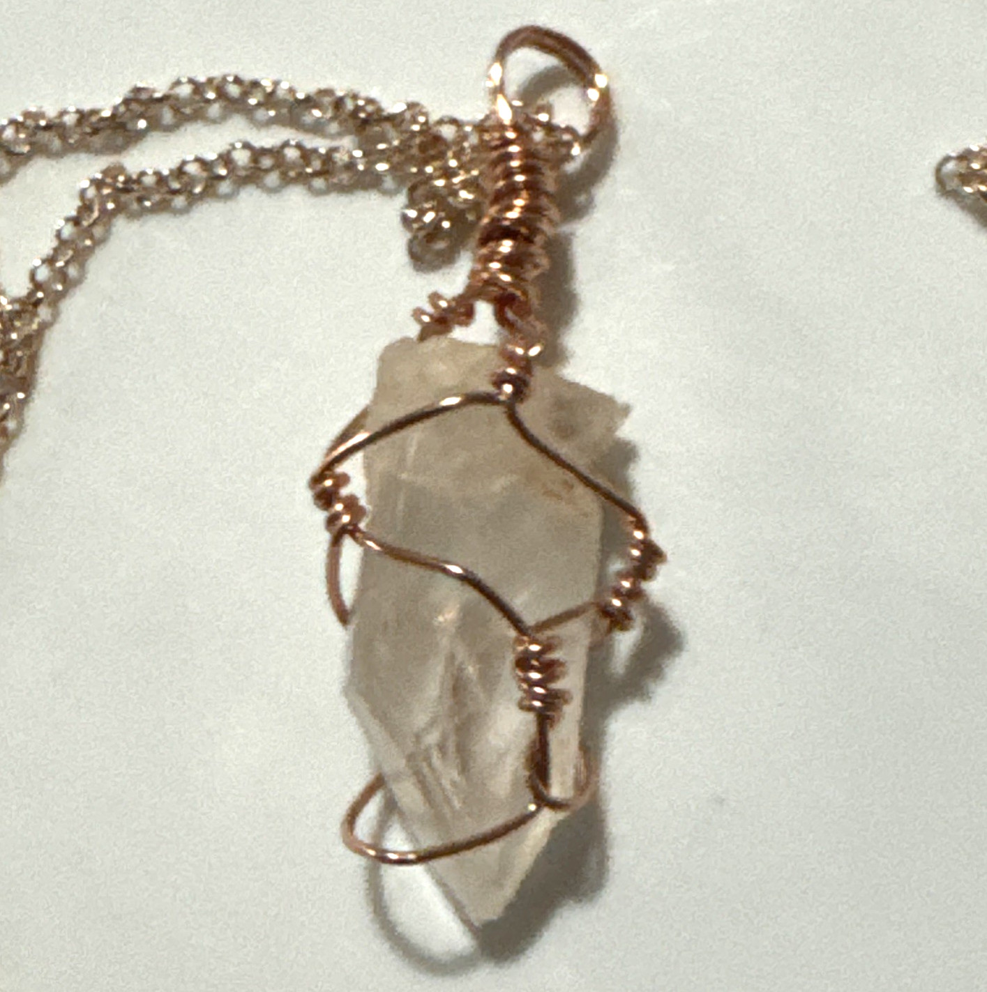 Clear Quartz Necklace Jewelry Rose Gold Tone 22″ Chain Genuine Stone Handmade