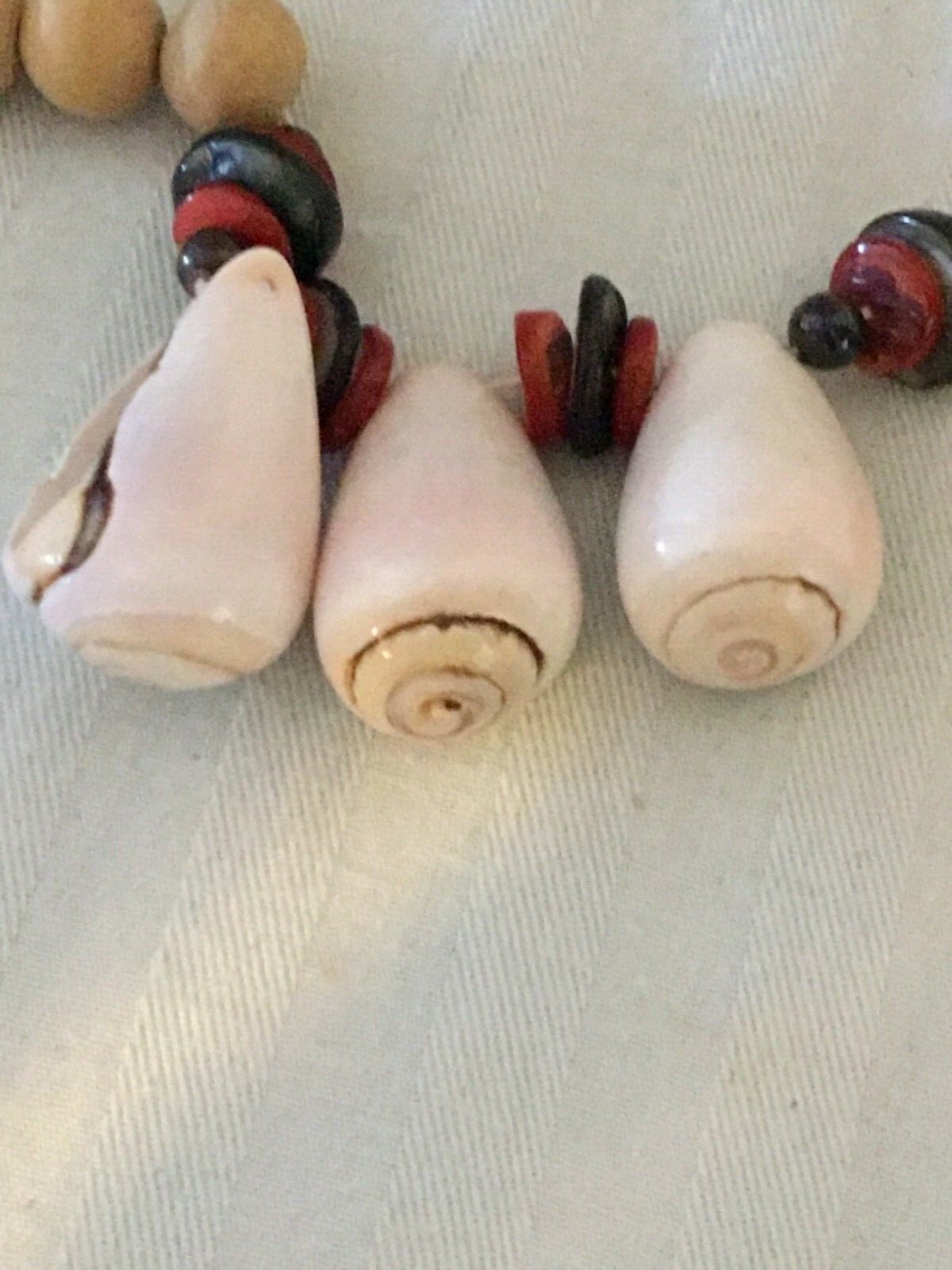 21 inch Bead Necklace With Natural Wood Beads and Shell Accents