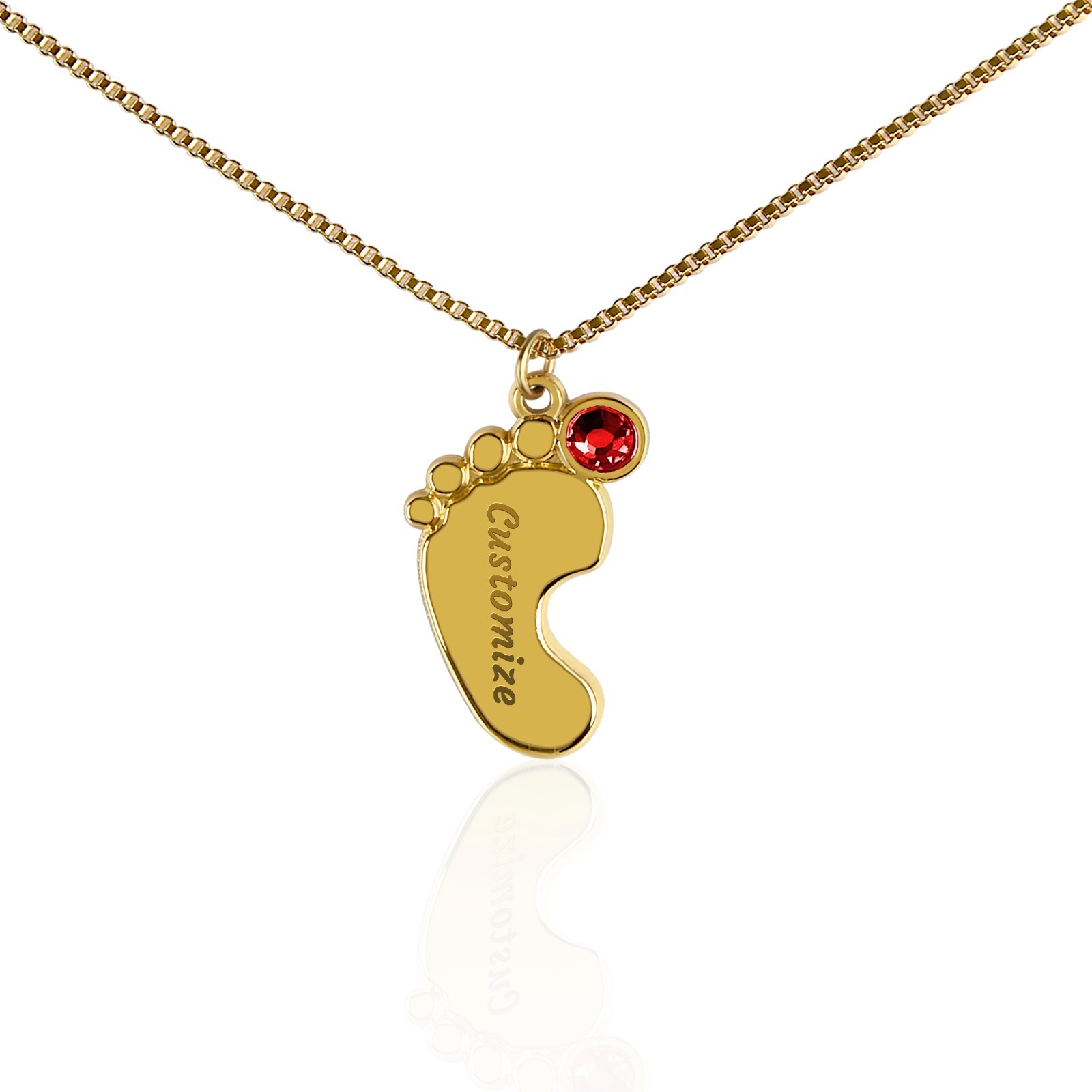 Personalized Baby Feet Necklace Birthstone Engraved Mom Grandma Gift Silver Gold