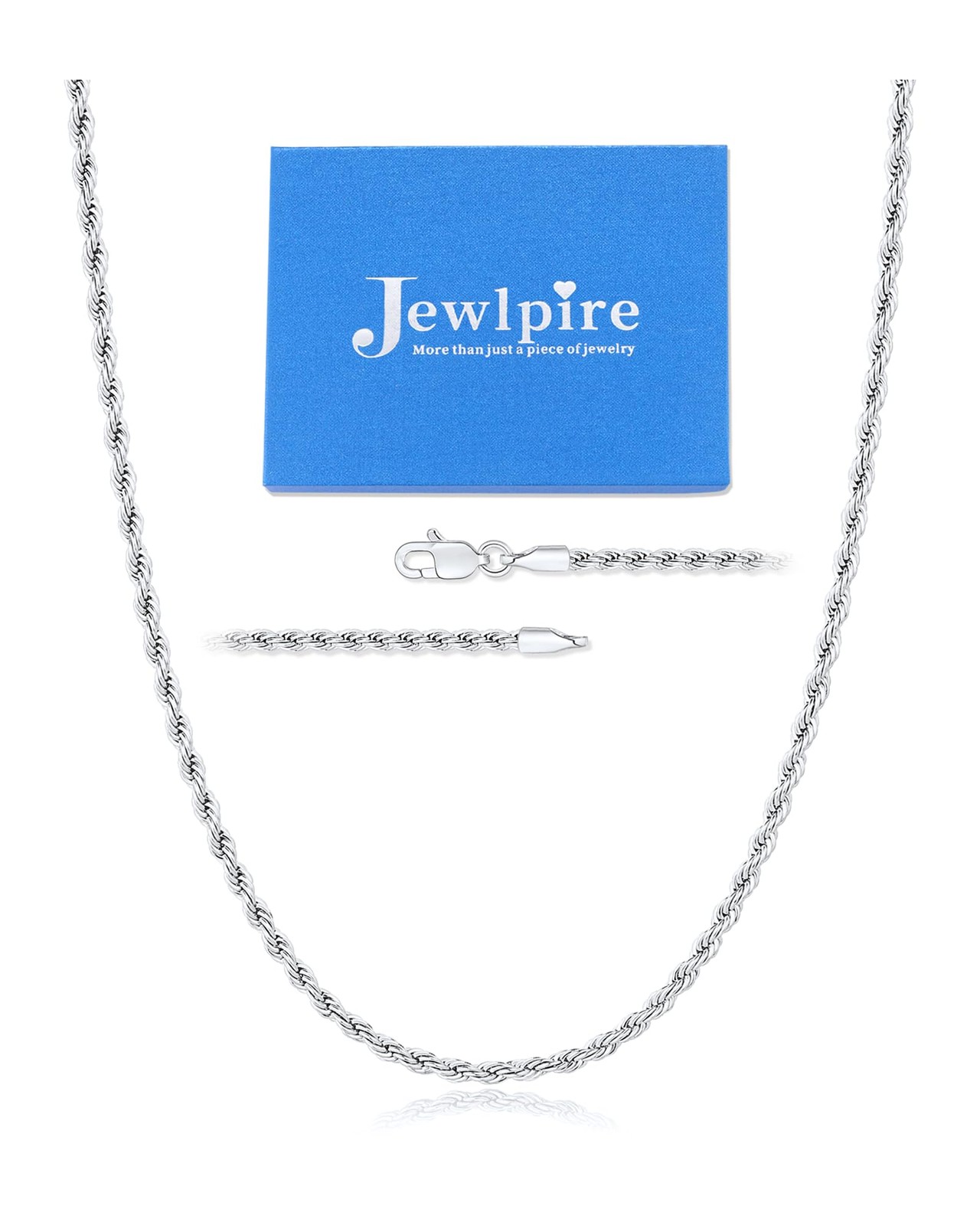 Silver Tone Chain for Men, 3mm Stainless Steel Rope Chains Silver Chain Neckl…