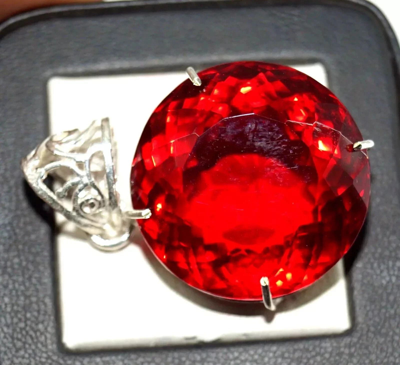 95 CT+ Flawless Blood Red Topaz Pendant 925 Sterling Silver Plated Jewelry