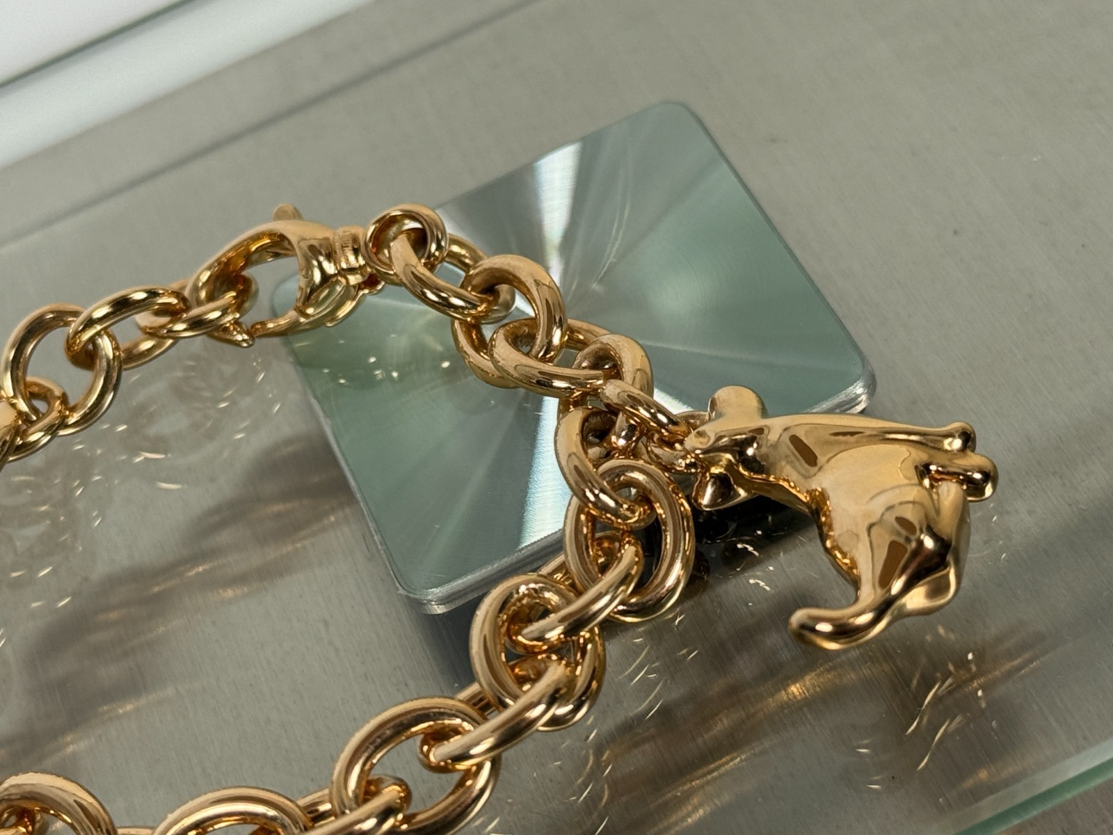 VOGA 18K Gold Electroform DOG CHARM 7.5″ & 1″ Ext Multi Gemstone Bracelet