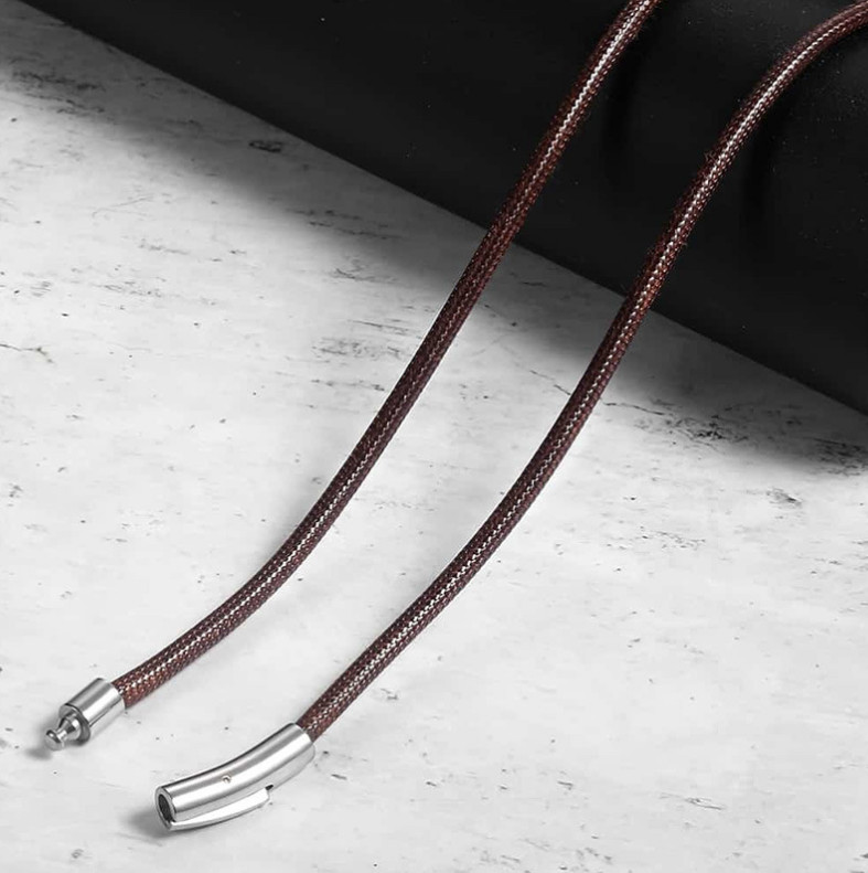 2mm Coffee Braided Leather Cord Stainless Steel Necklace Stain Chain 16-32″