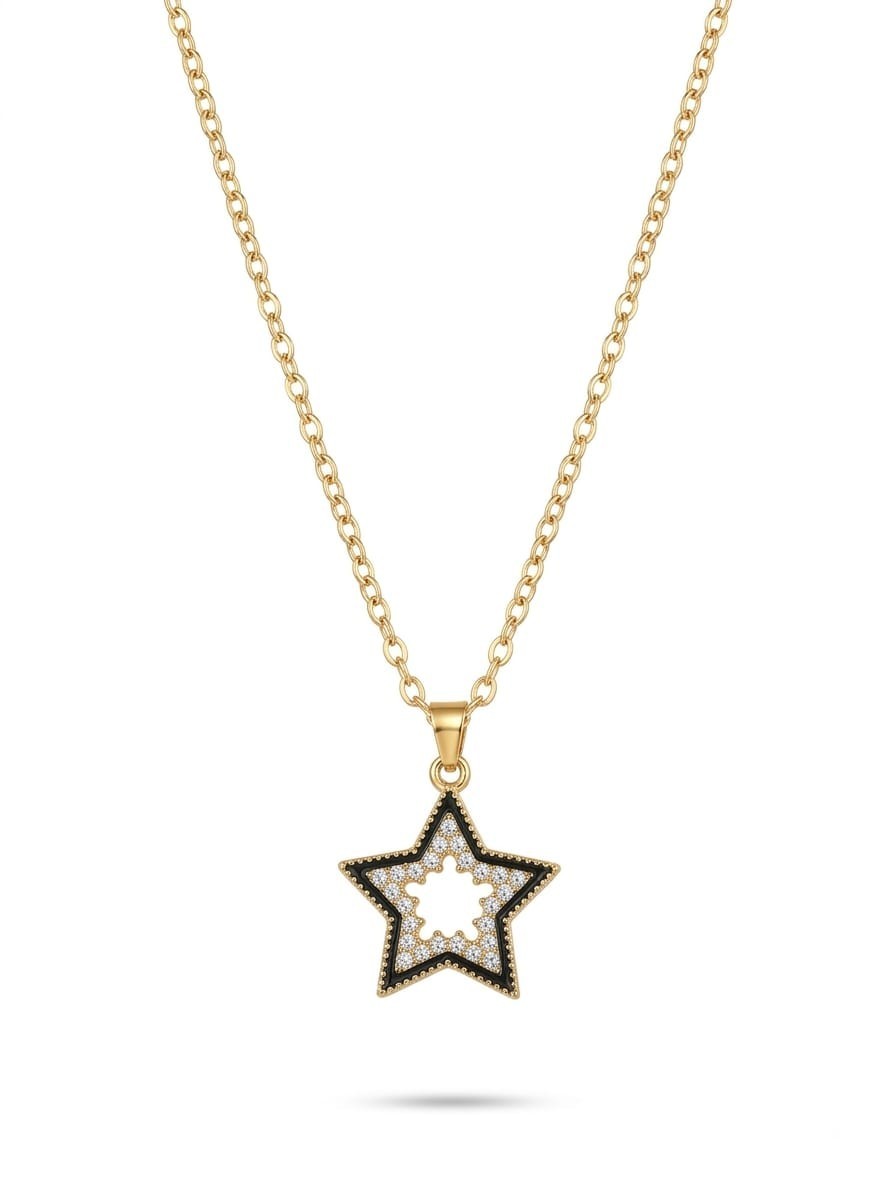 Star Necklace for Women Gold Tone Black Crystal Pendant Fashion Jewelry Gift