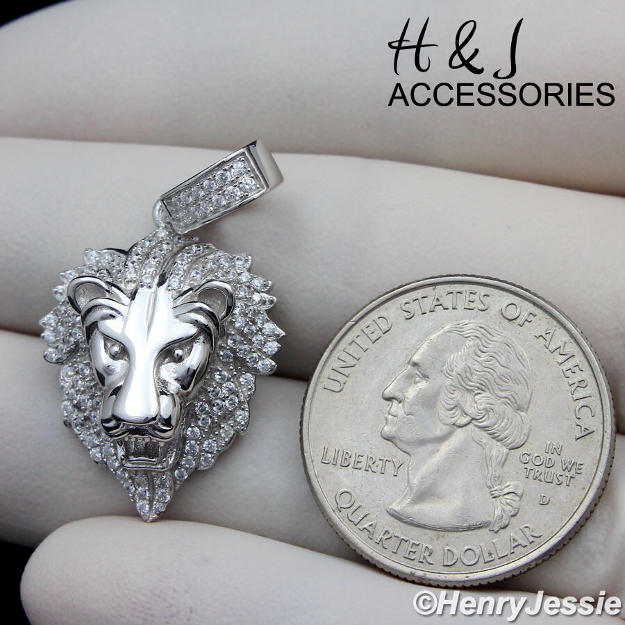 18″-30″MEN 925 STERLING SILVER 2MM MOON CUT BEADED CHAIN CZ LION PENDANT*SP185