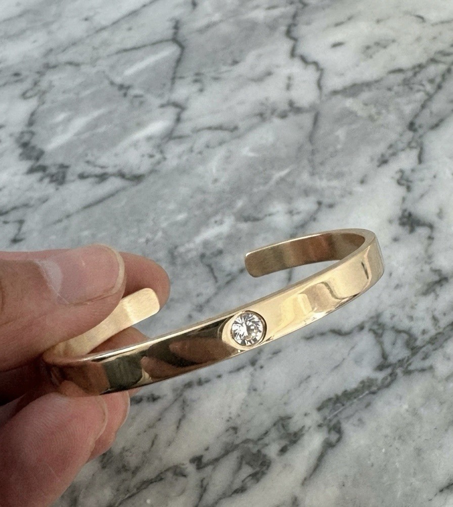 ELLANDEMM Gold Plated Oval Cuff Bracelet Sleek Minimalist Stackable Bangle