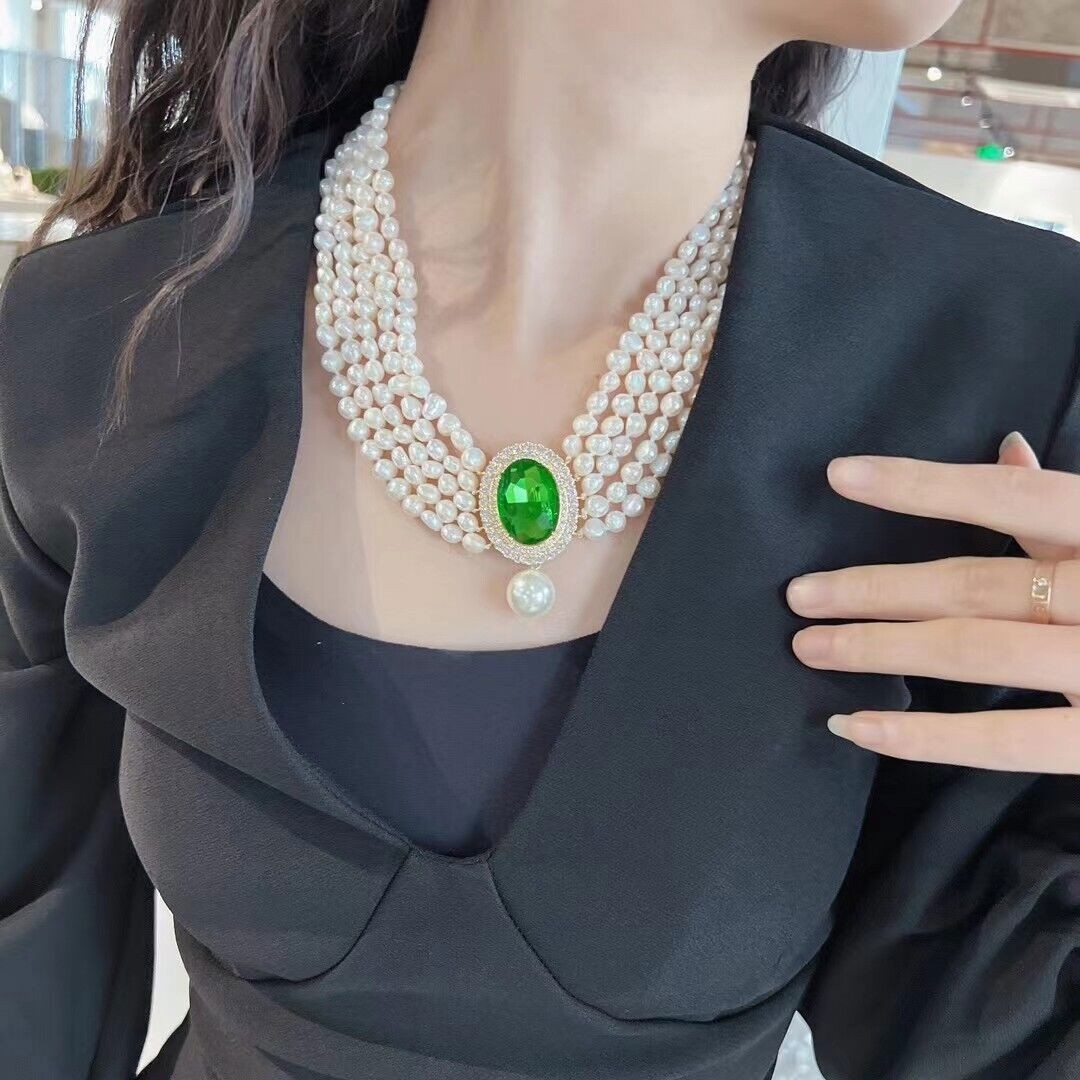 Five Strand 7-8 Mm Natural Baroque White Pearl Necklace