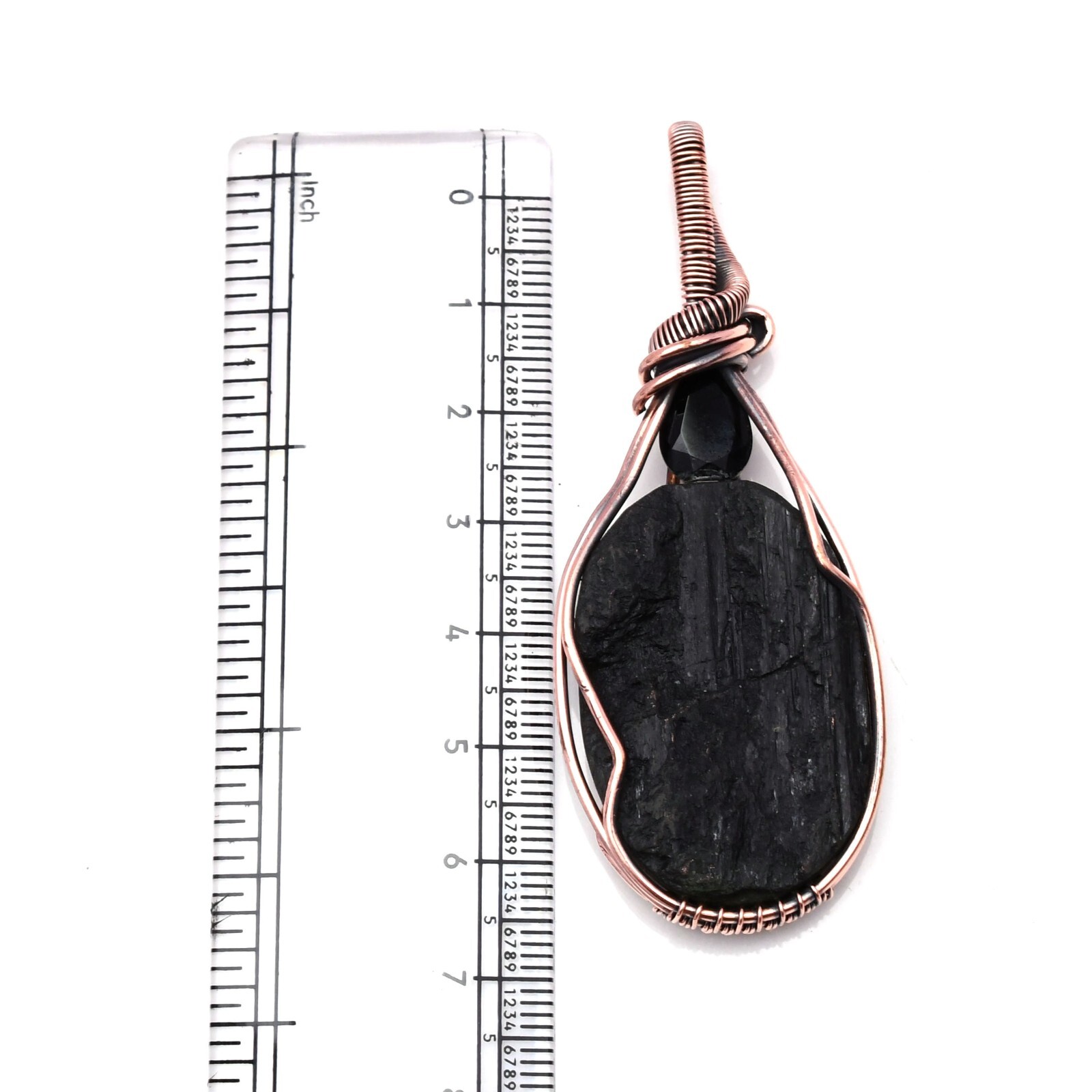 Black Tourmaline Pendant Copper Wire Wrapped Handmade Jewelry Pendant 2.15″