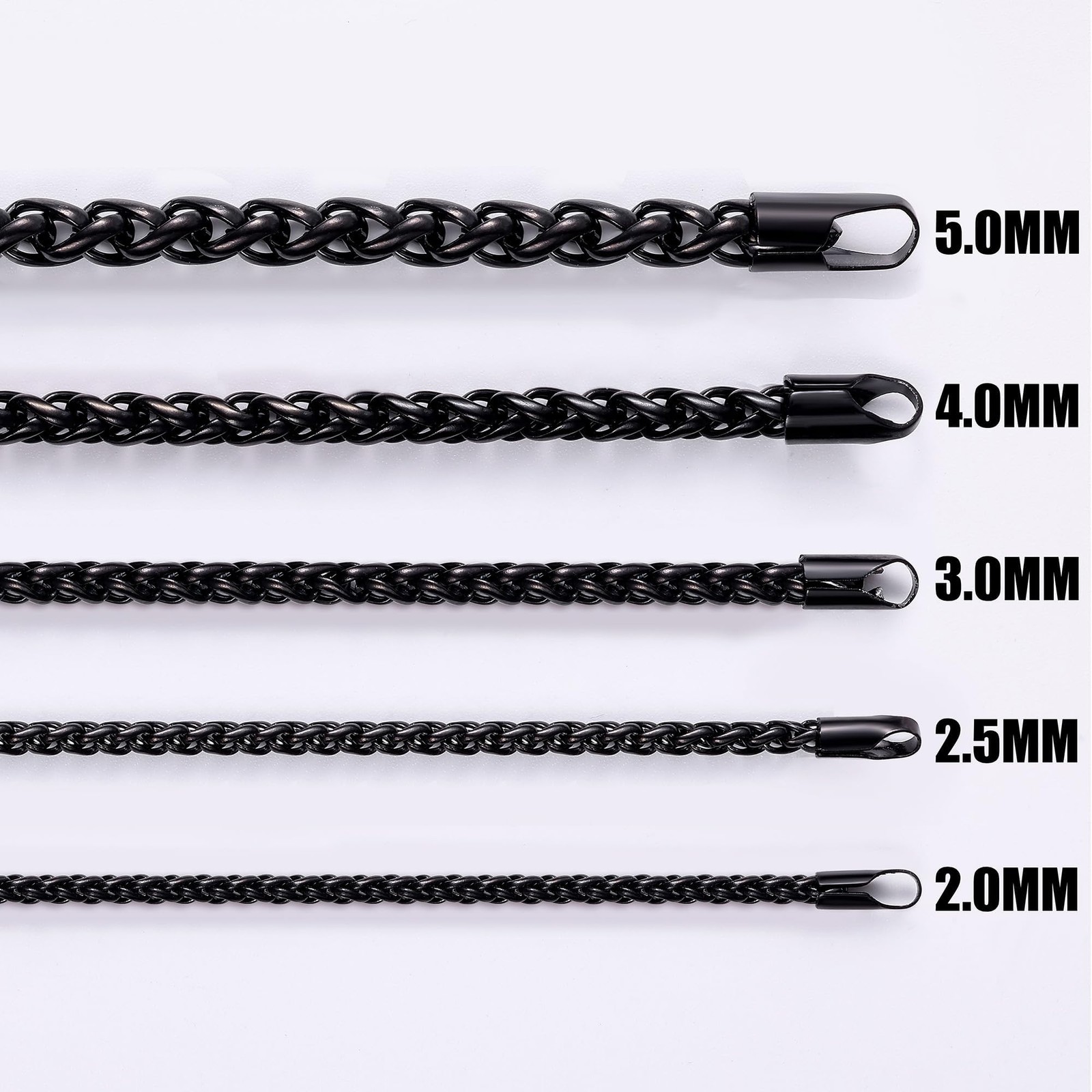 Black Wheat Chains for Men and Women, 5mm Stainless Steel Necklace Chains, Me…
