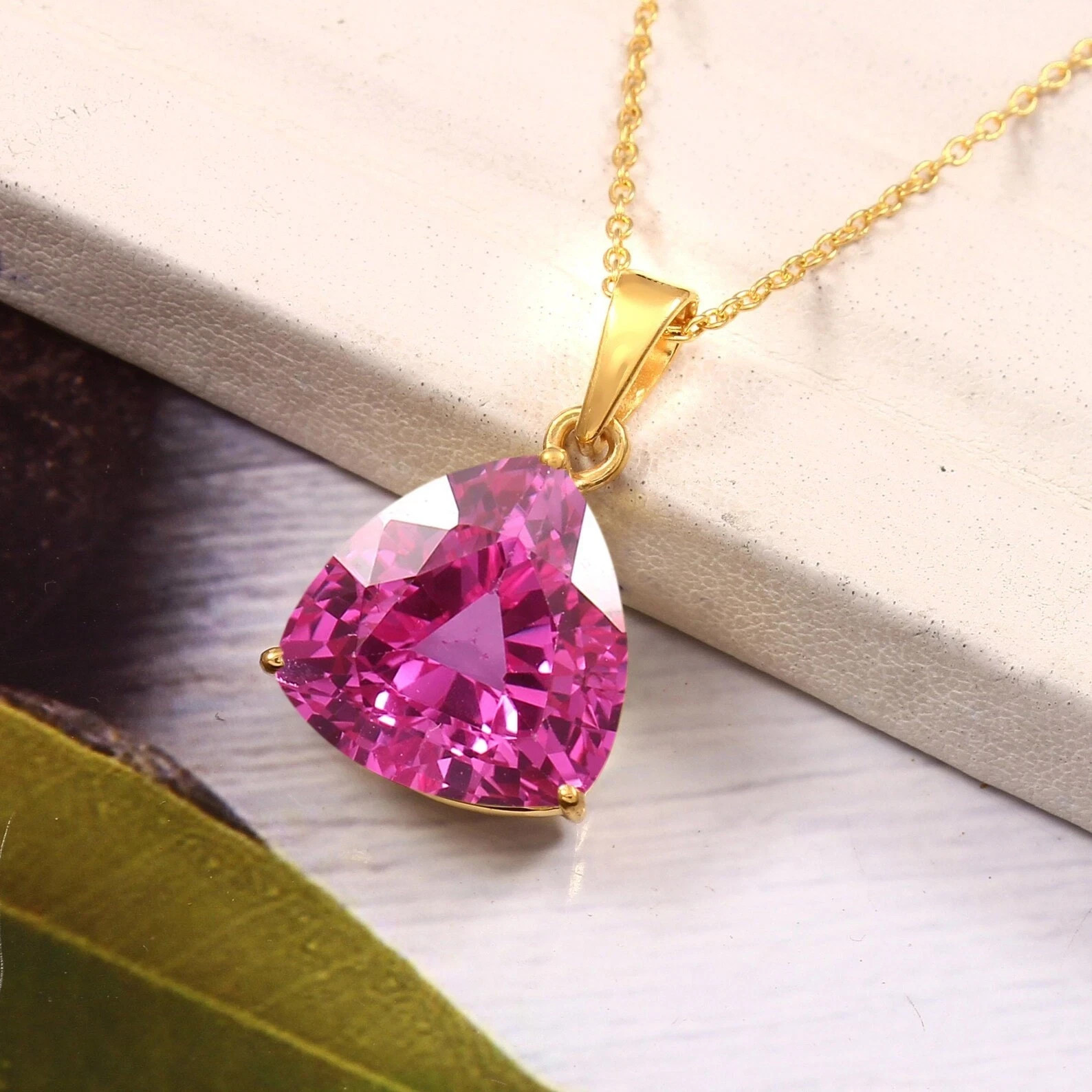 13×13 MM – AAA Flawless Ceylon Pink Sapphire Trilliant Pendant, 925 Silver