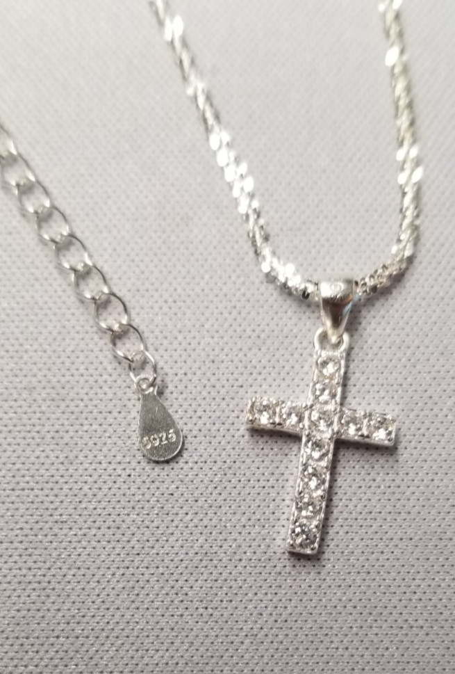 Sterling Silver Margarita Twisted Chain Layered Cross Necklace 15″-17″+2″