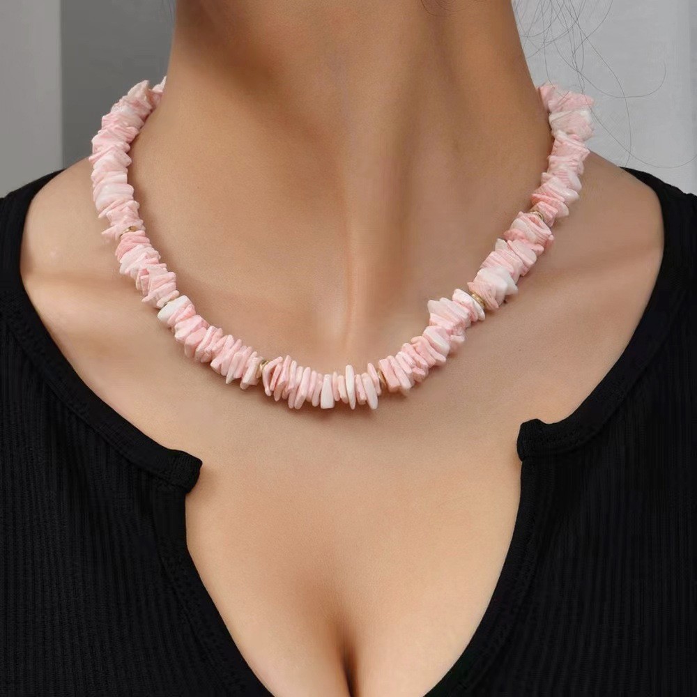 Pink Puka Shell Necklace – Hawaiian Style Clam Chip Surfer Necklace 16 in-19 In