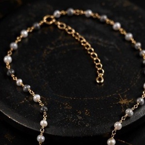 Crescent Moon Horn Necklace Pearl Dalmatian Jasper Gold Tone Celestial Boho