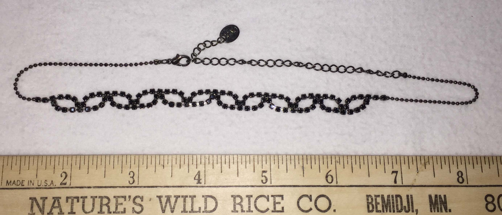 Black Rhinestone Necklace Choker Icing Brand Strand String Metal Faceted 15.5″