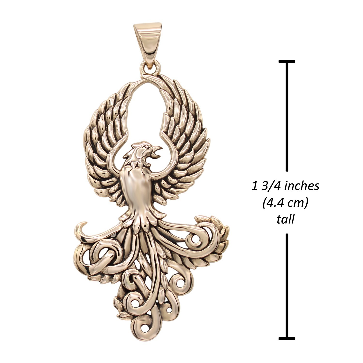 Bronze Phoenix Rising from Flames Pendant Necklace – Alchemy Fire Bird Symbol