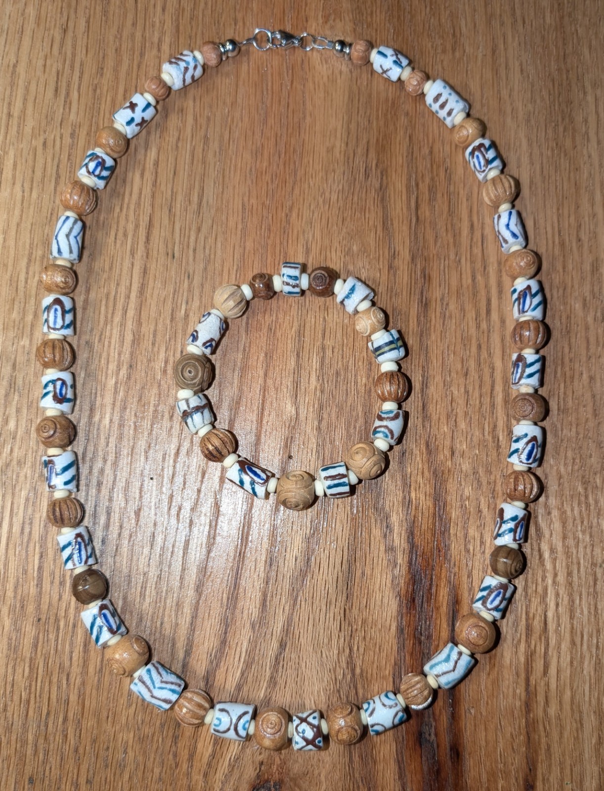 Men’s 24in Tribal Necklace and 8in sizeable Bracelet, White Krobo, for healing