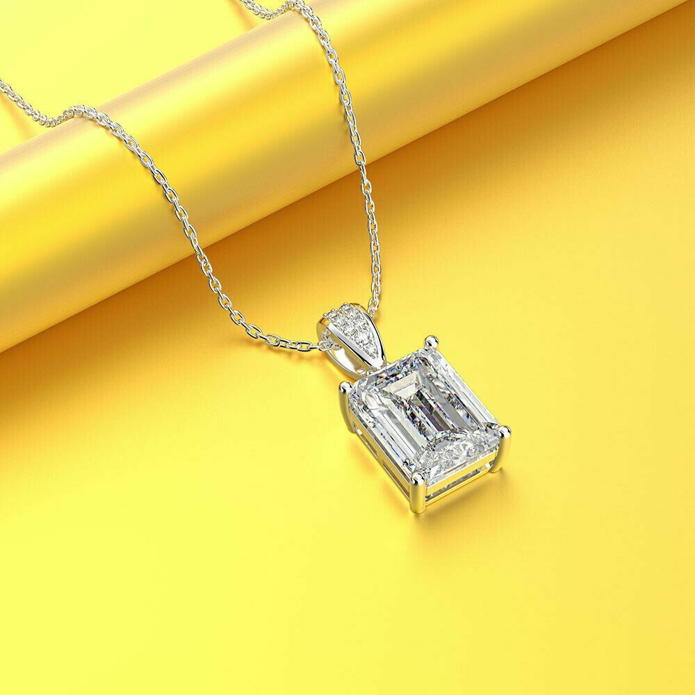 2.00 Ct Emerald Cut Diamond VVS1/D Pendant With Chain 14K White Gold Finish