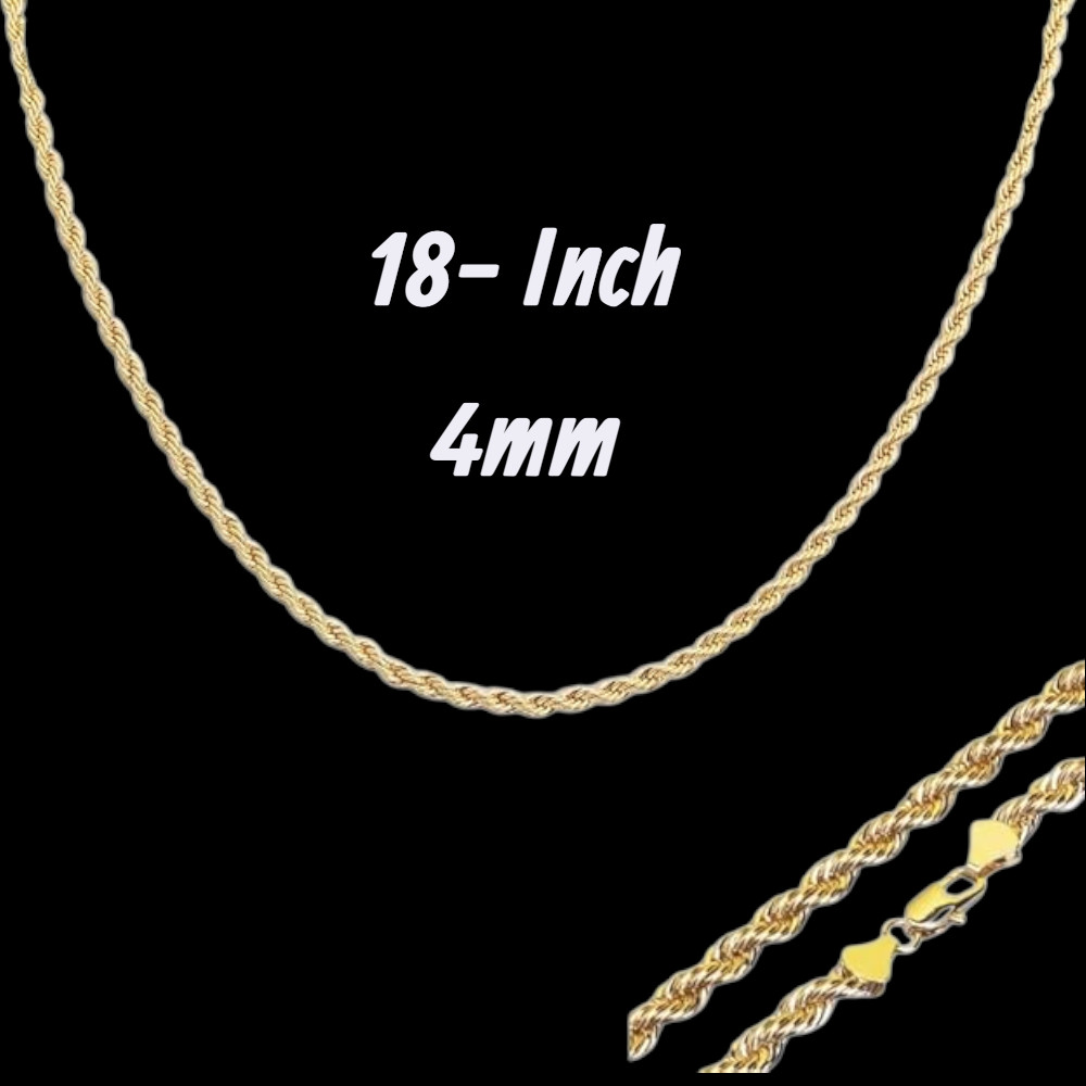 14K Stamped Gold Plated Rope Torch Chain Fashion Hip Hop Necklace 3-10mm/18-36″