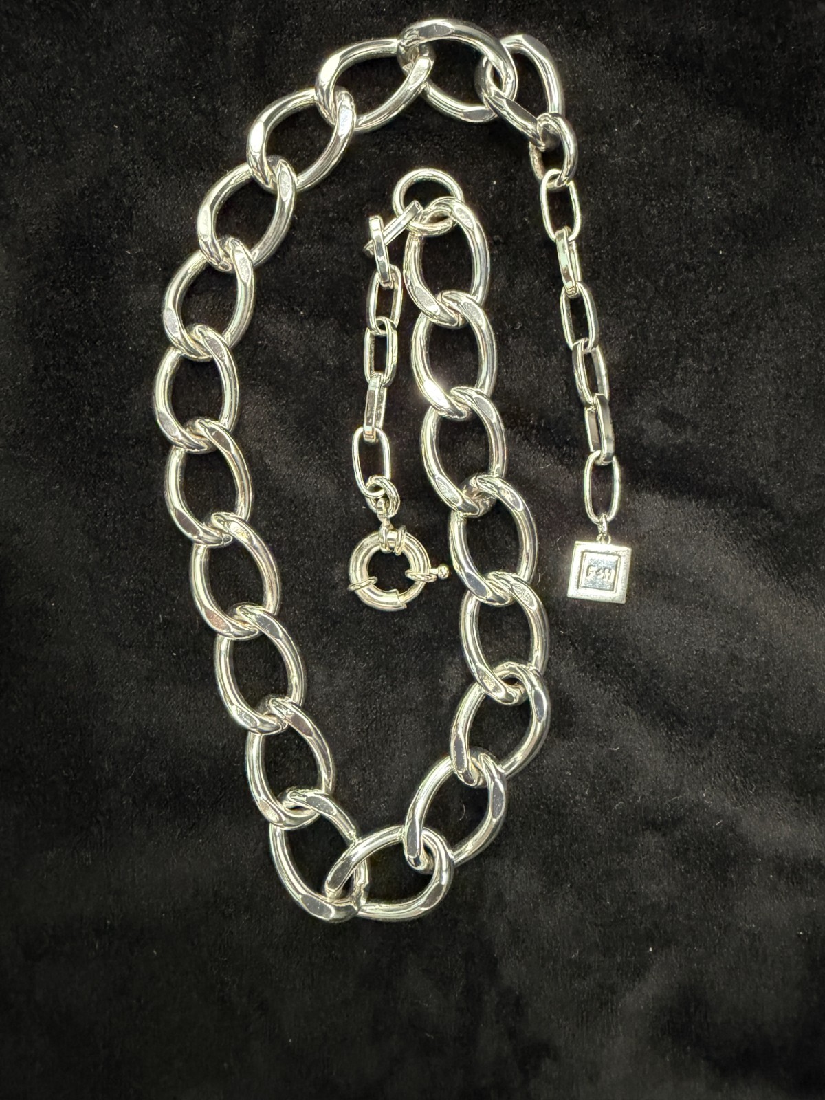 F+H Studios Chunky Curb Chain Choker Necklace 17.5″ Sterling Silver Plated