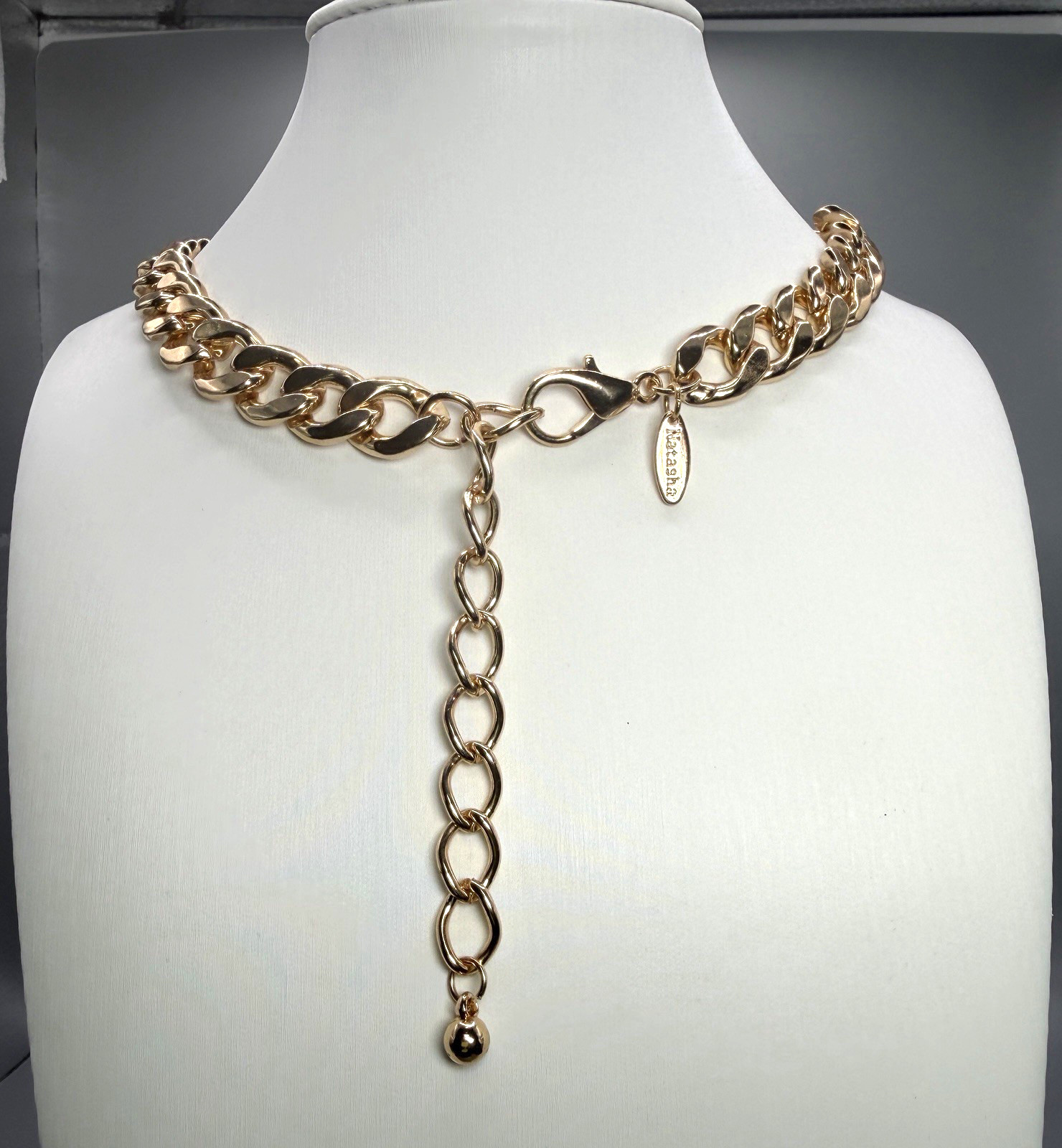 Natasha Leopard Panther Necklace Gold Tone Rhinestone Black Enamel Statement
