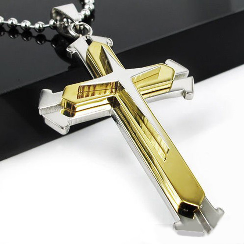Men’s Fashion Pendant Stainless Steel Cross Pendant Chain Metal Plated Necklace