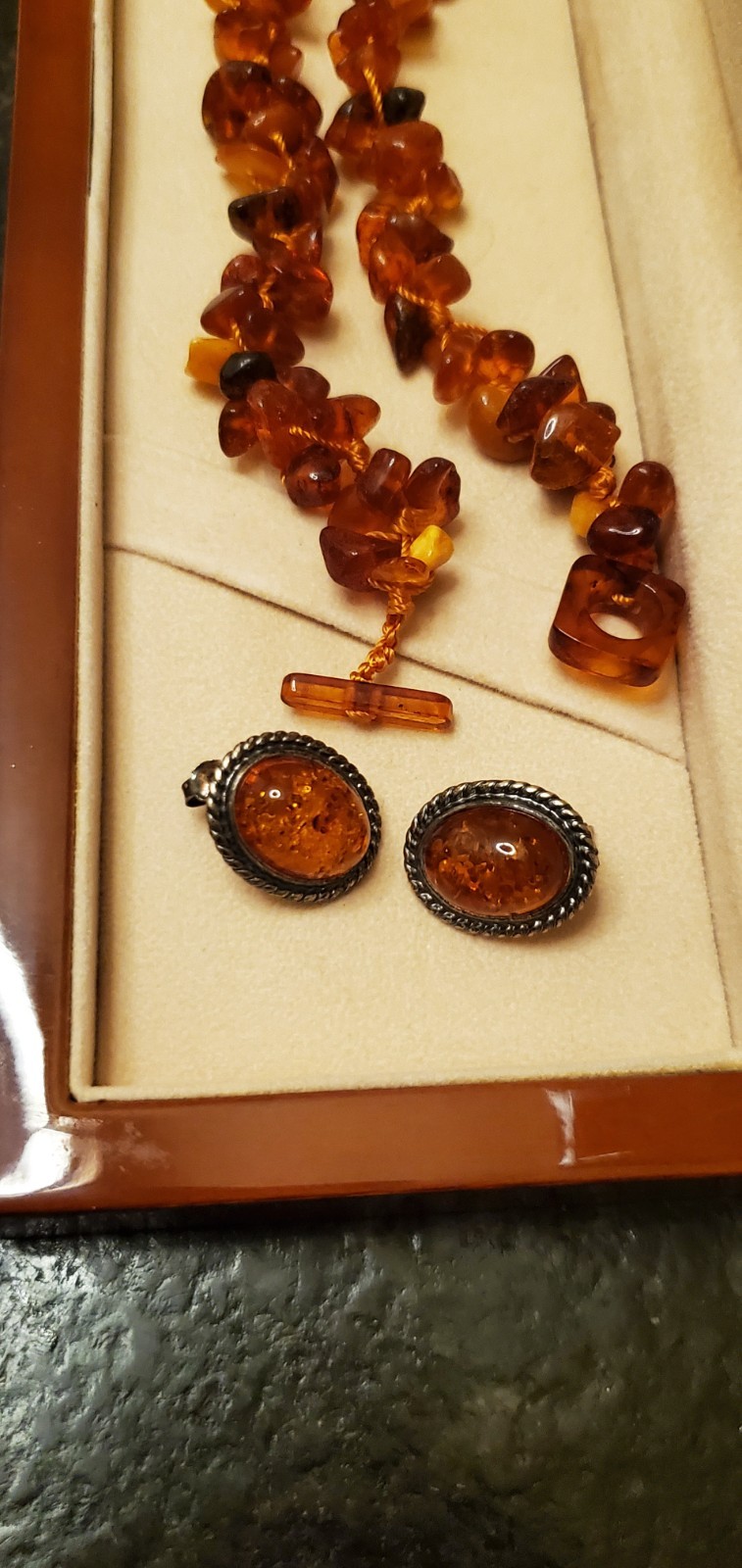 Genuine BALTIC AMBER Golden Honey Knotted Choker Necklace 925 Pierced Earrings