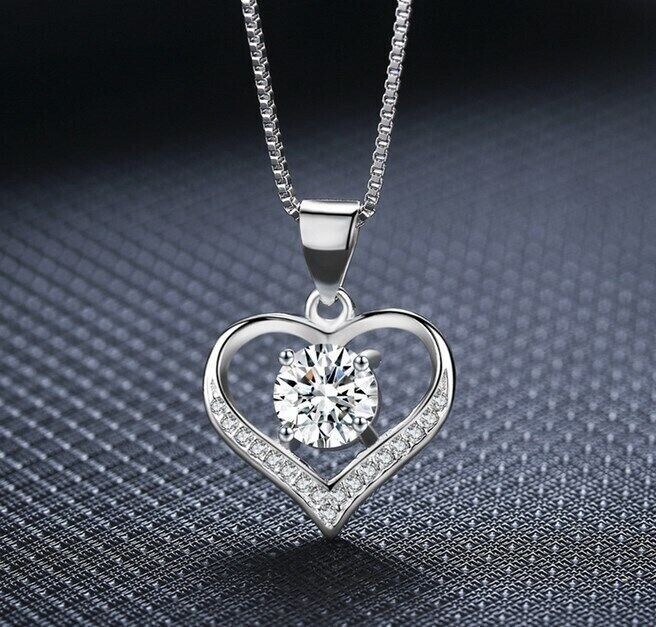 Sterling Silver Plated Love Heart Pendant Necklace FREE SHIPPING OVER 10$