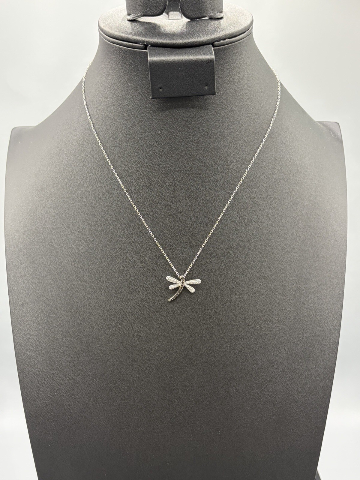 925 Sterling Silver Black Rhodium Dragonfly Pendant Necklace with CZ – Brand New