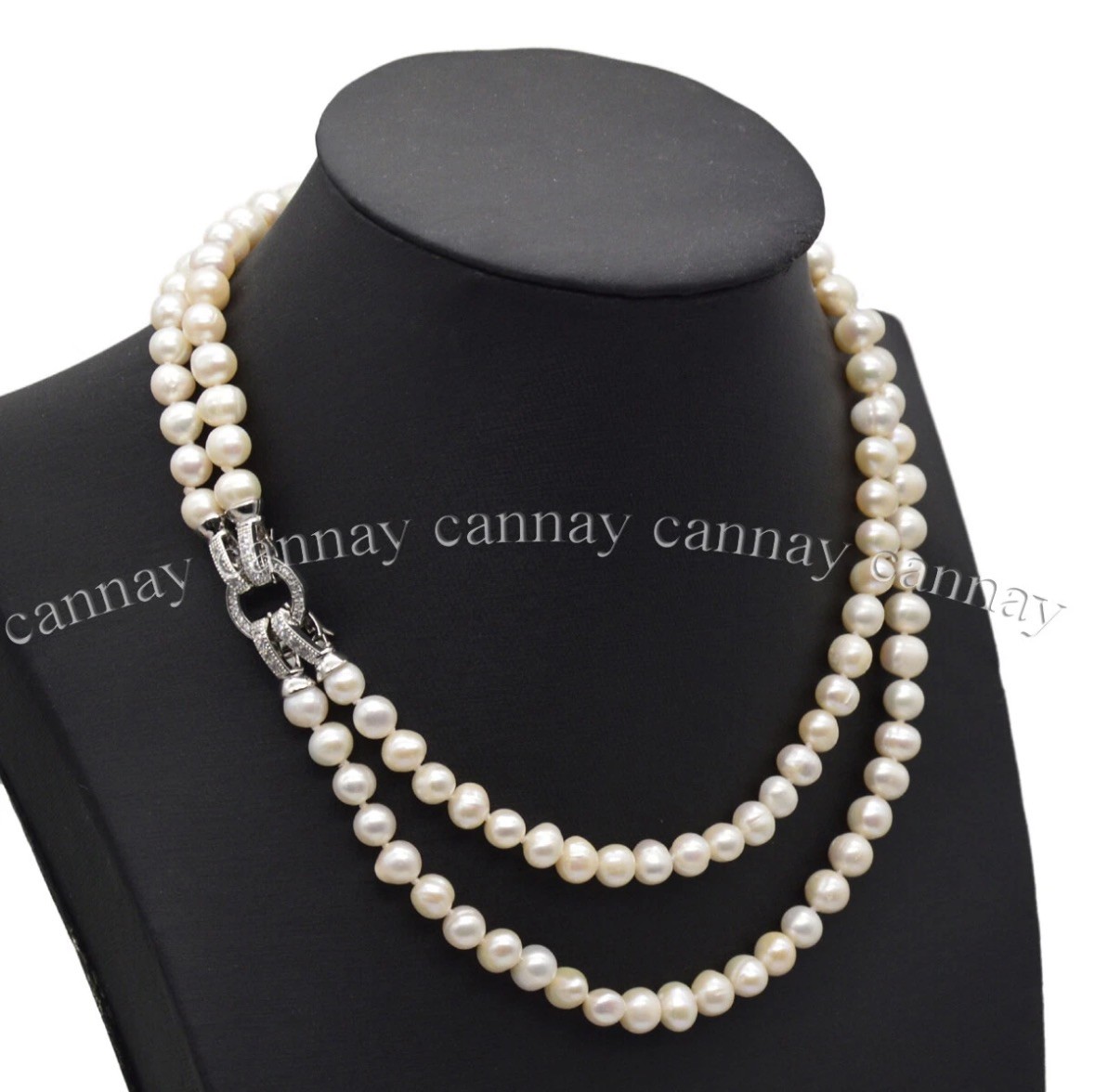2 Strands Real Natural 7-8mm White Freshwater Cultured Pearl Necklace 18-20”