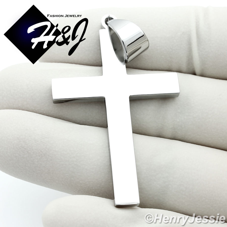 18-40″MEN Stainless Steel 4/5/6/7mm Silver Curb Necklace Plain Cross Pendant*P64