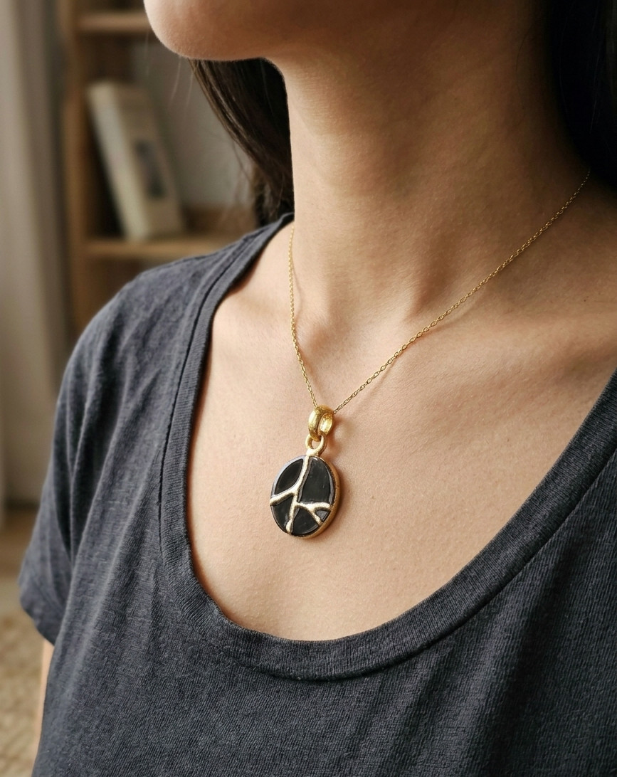 KINTSUGI NECKLACE INITIAL Japanese Art Handmade Jewelry Unique Necklace