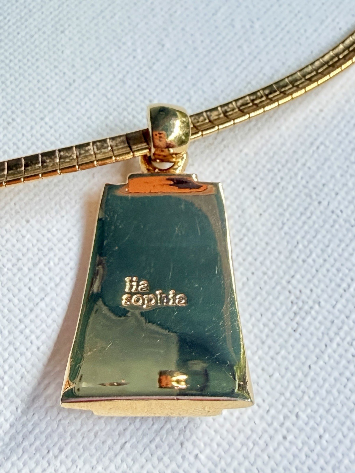 Lia Sophia Gold Tone Omega Necklace Black Enamel Statement Pendant Vintage