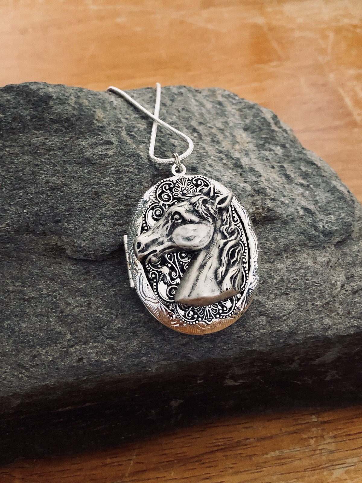 Horse Locket Necklace Sterling Silver pltd Photo Memorial Ashes Keepsake Pendant