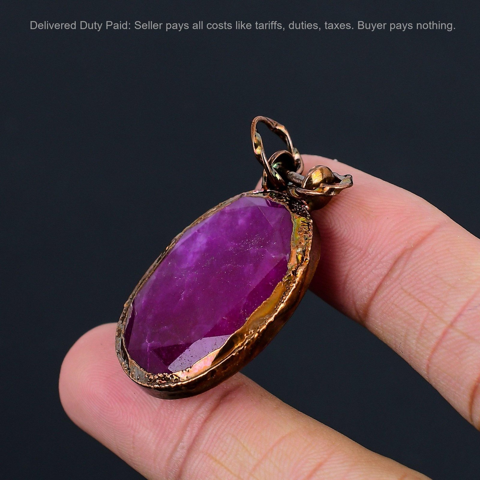 Halloween Deal Kashmir Rubi Gemstone Copper Sister Electroformed Pendant Jewelry
