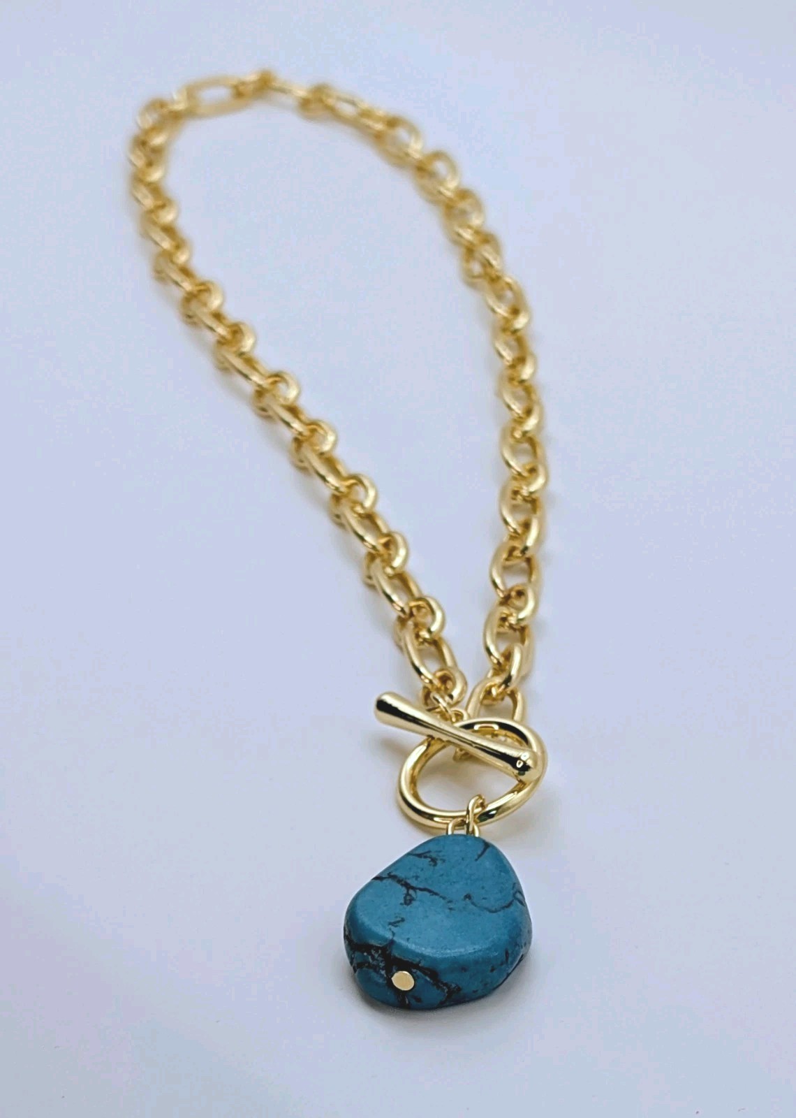 18K Gold Plated Statement Toggle Necklace Turquoise Drop Pendant Princess NWT