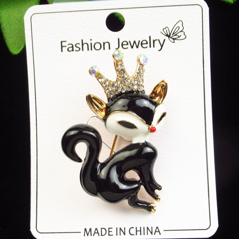 47x32x7mm Black White Enamel Rhinestone Tibetan Golden Cat Brooch S0047433