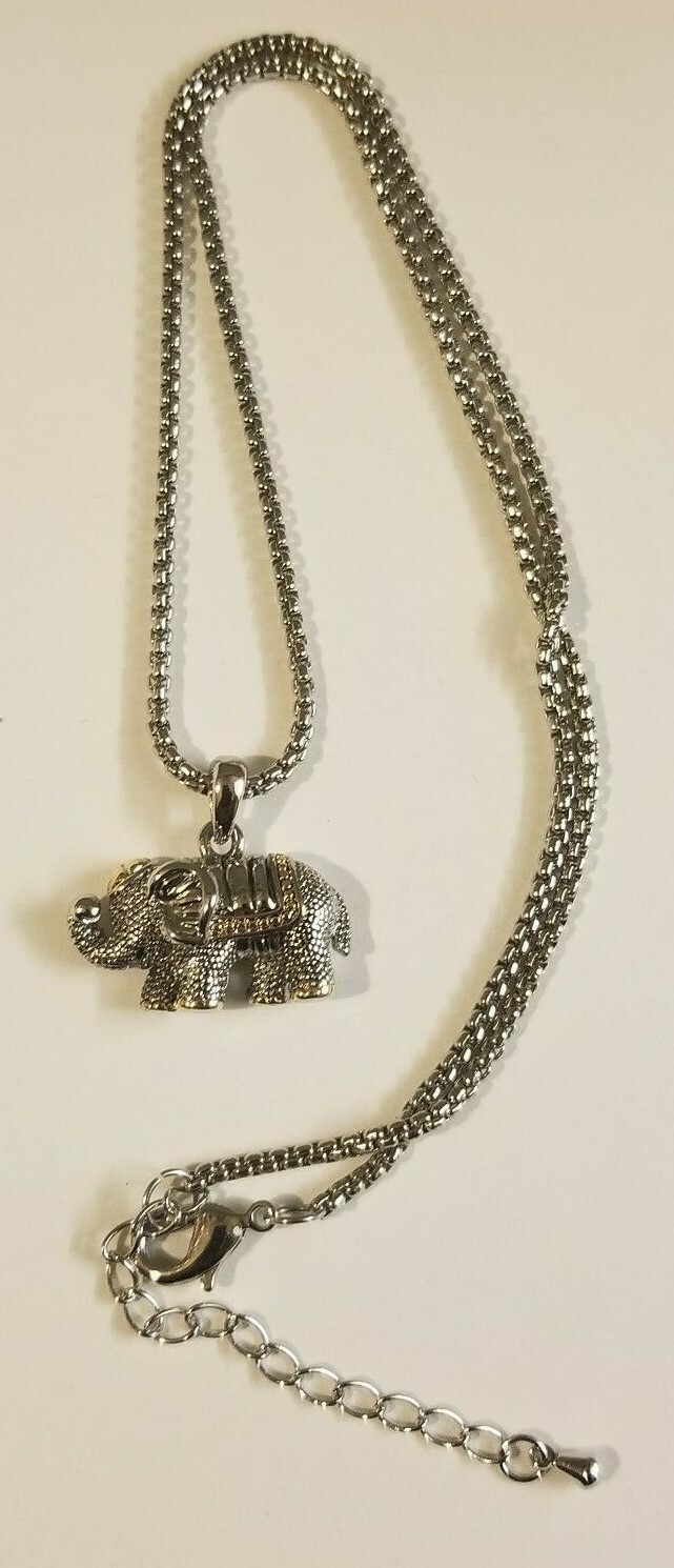 “Elephant” Necklace 14k White & Yellow Gold Overlay
