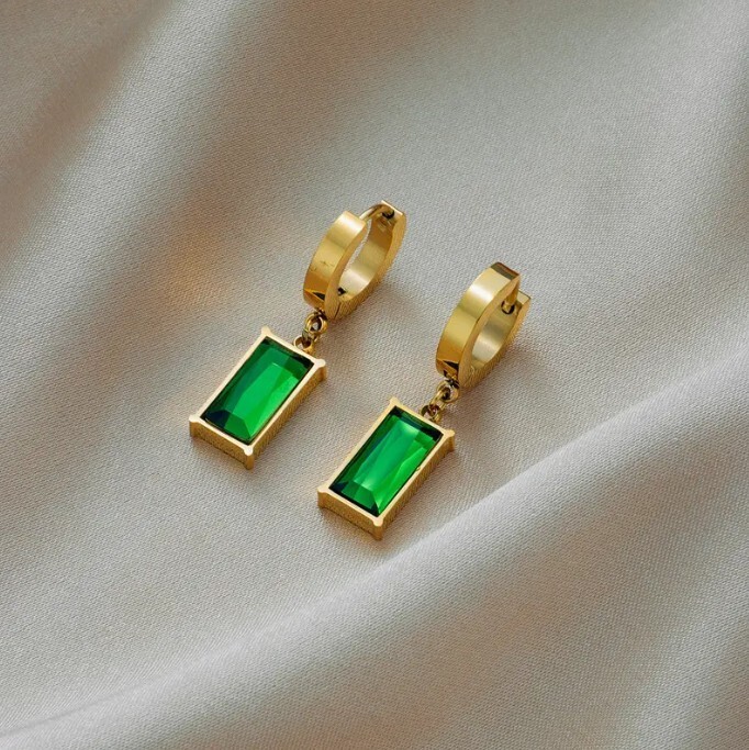 UK Women Vintage Emerald Jewelry Set Necklace Hoop Earrings Ladies Wedding Gift