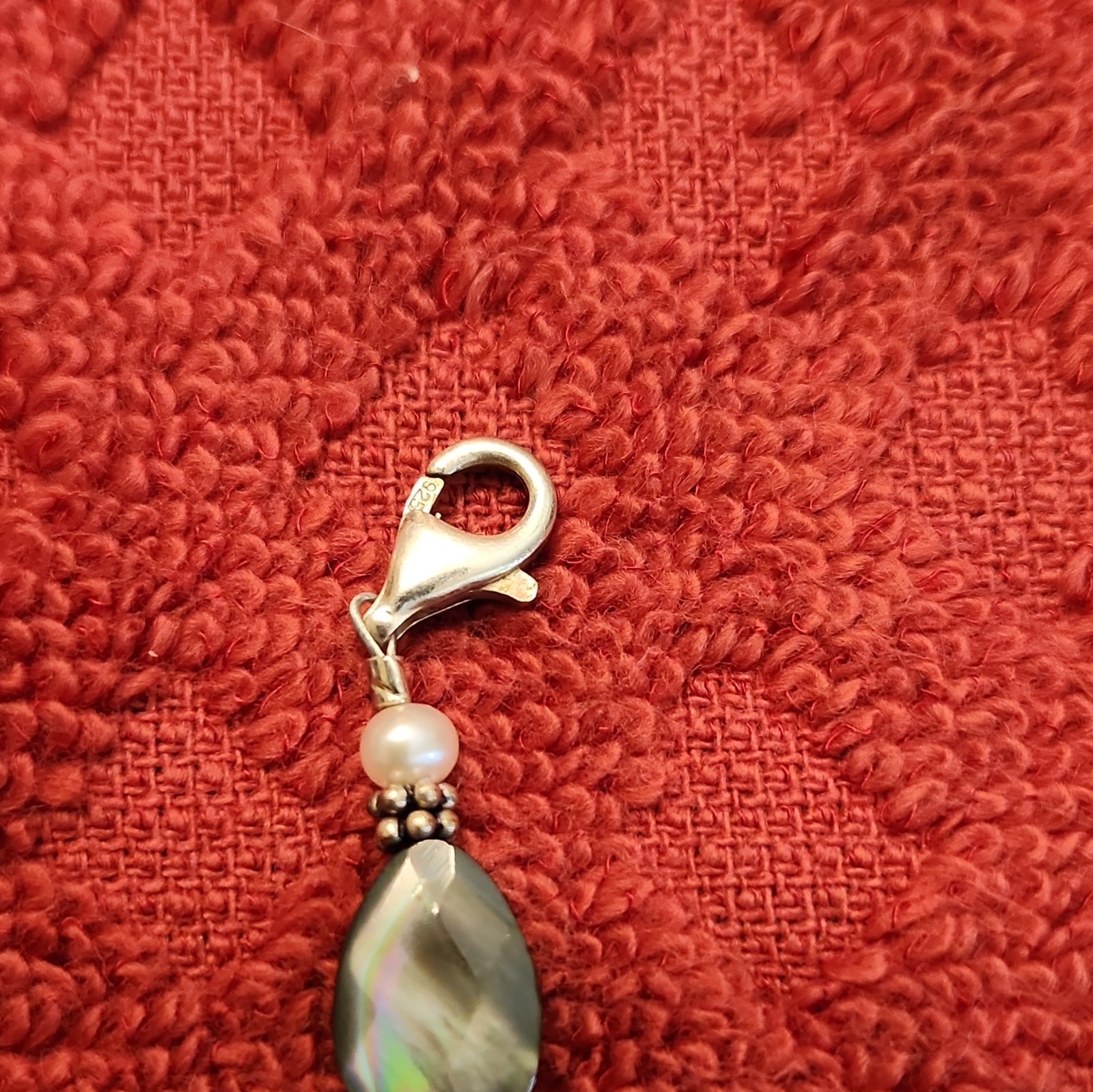 925 Sterling/Gray/White Faux Pearl Teardrop Drop Pendant 16in and bracelet set