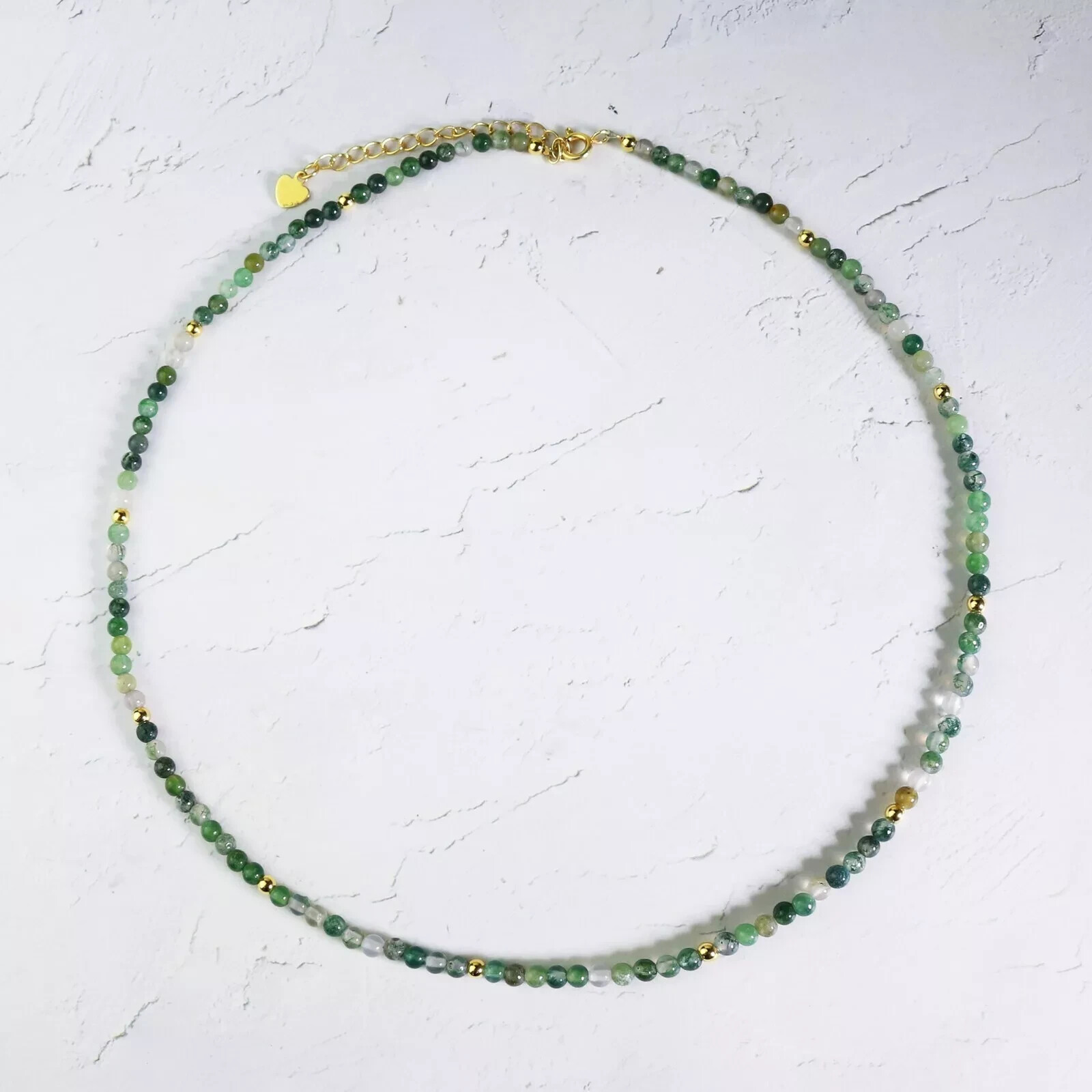 Minimalist Natural Moss Agate Choker Healing Energy Green Beads Dainty Necklace