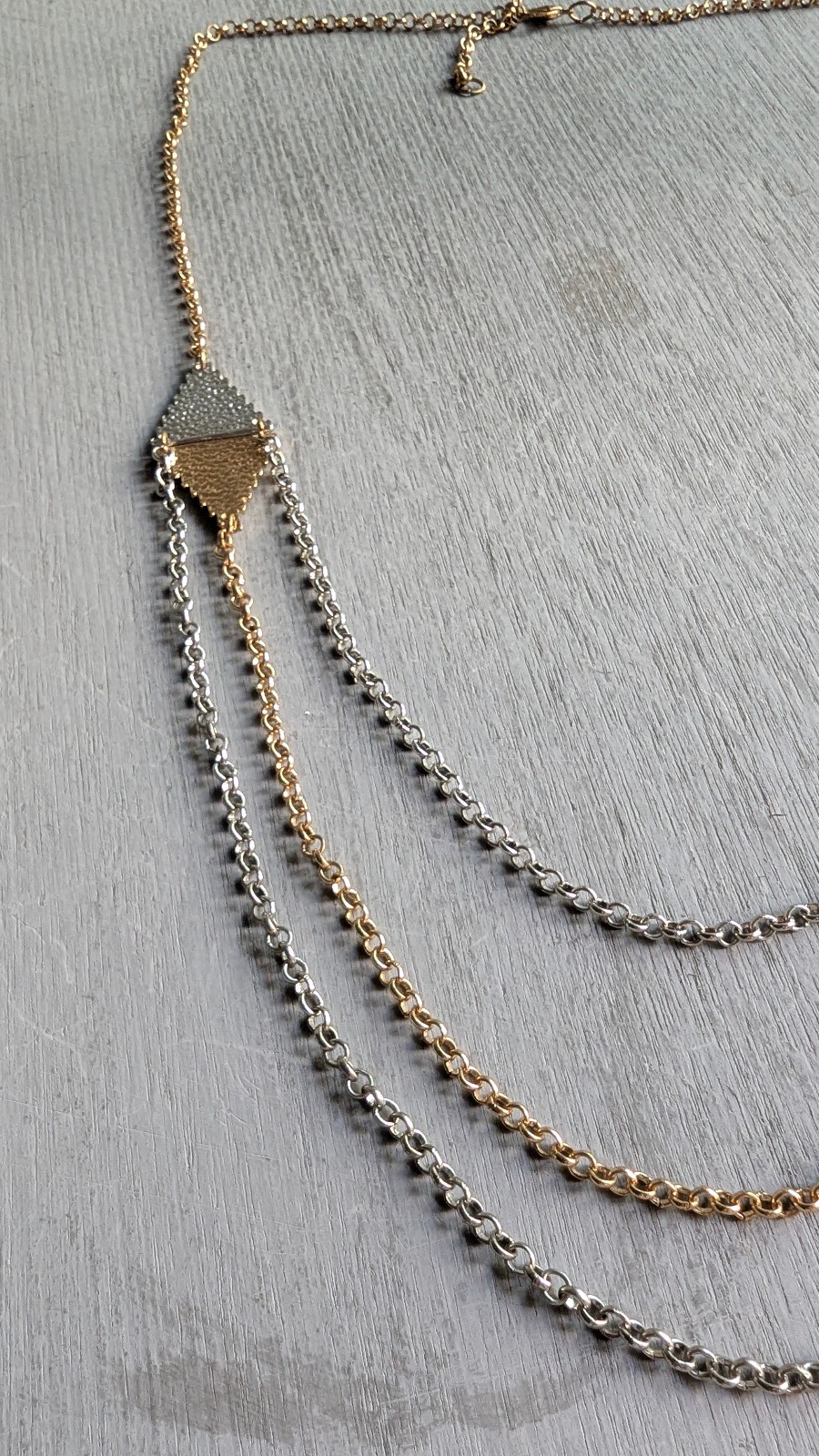 Layered Chain Necklace Three Strands, Two-Tone, Gold Silver 33″ Long Necklace
