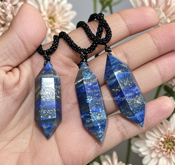 Natural Lapis Lazuli Hexagon Point Pendant Spiritual Healing Amulet Necklace