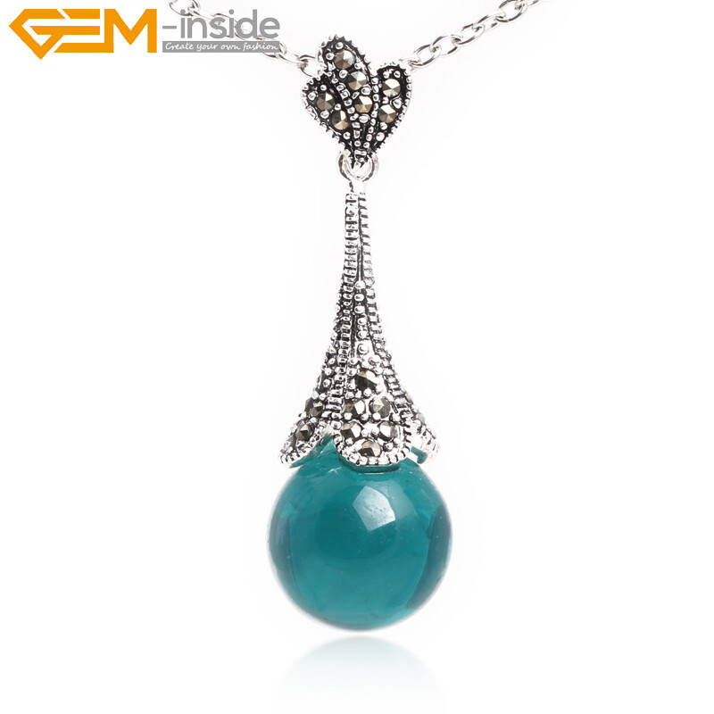 Tibetan Marcasite Silver Plated Assorted Color Stone Jewelry Necklace Pendant