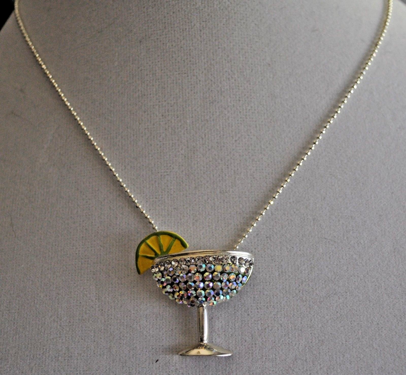 KIRKS FOLLY MARGARITA GLASS WITH A SLICE NECKLACE IN SILVER TONE