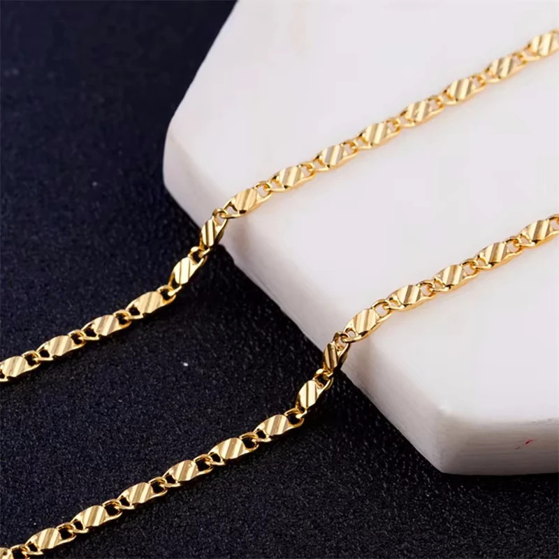 Fashion 18K Gold Necklace 2MM 16/18/20/22/24/26/28/30 Inch Side Chain