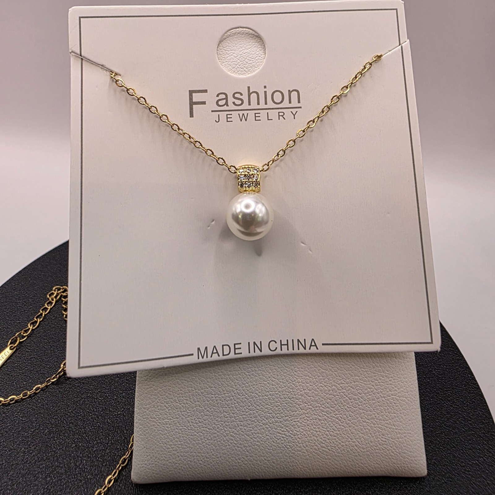 Stainless Steel Copper Plated 16″Necklace w/15mm Fresh Water Pearl &Cz Pendant
