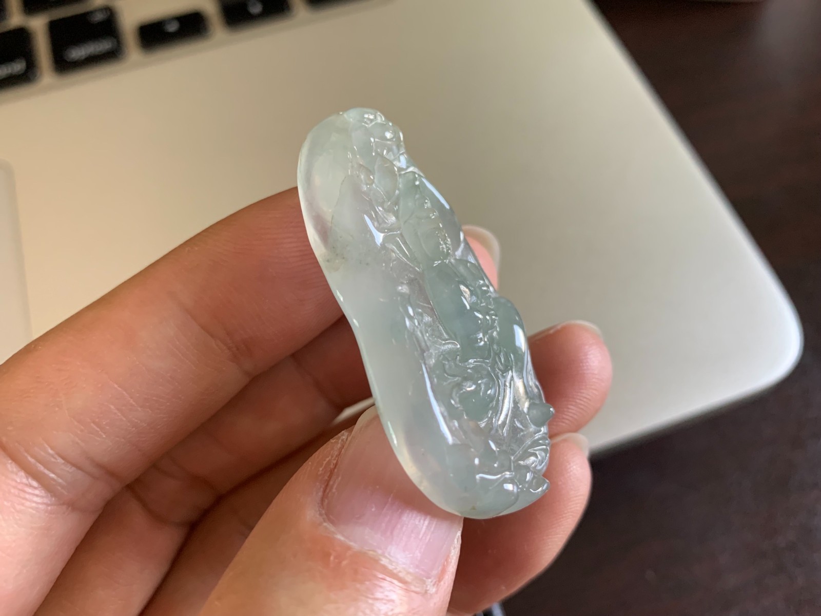 Burmese Natural Ice Jade Jadeite Guan yin Statue Scenery Pendant Jewelry